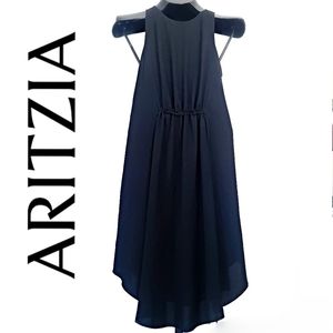 ARITZIA Wilfred Silk Trim Rouched Pocketed Lined Trompette Style Dress XS Black